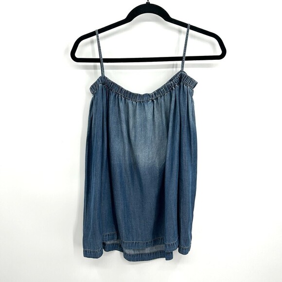 CLOTH & STONE Blue Chambray Off The Shoulder Strap Boxy Long Sleeve Top Size XS - Picture 2 of 7
